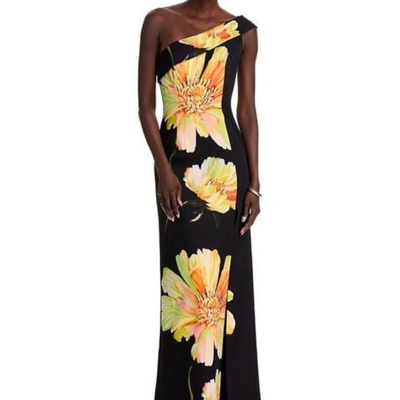 Black Halo Dresses & Skirts - Black Halo Dolan One-Shoulder Gown Black Bursting Bloom 4